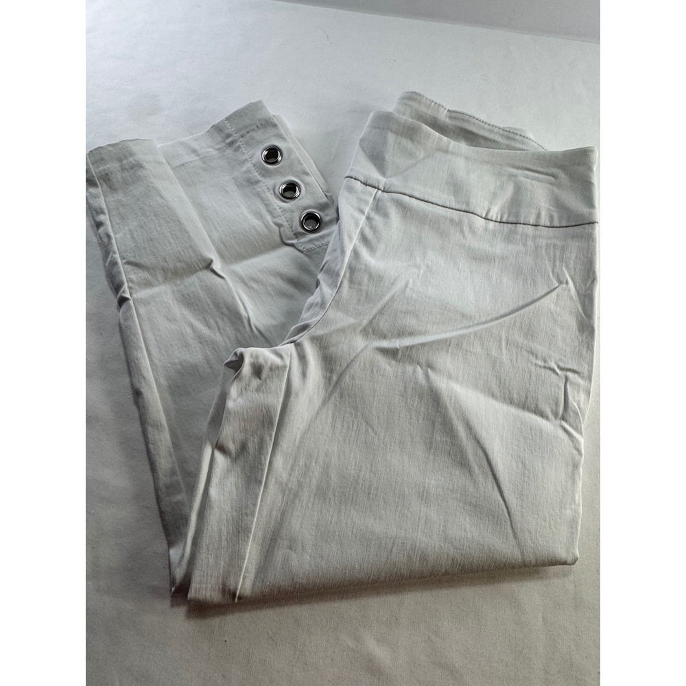 Zac & Rachel Millennium Capri Pants Size 8 Gray Grommet Hem Pull On Cropped Leg